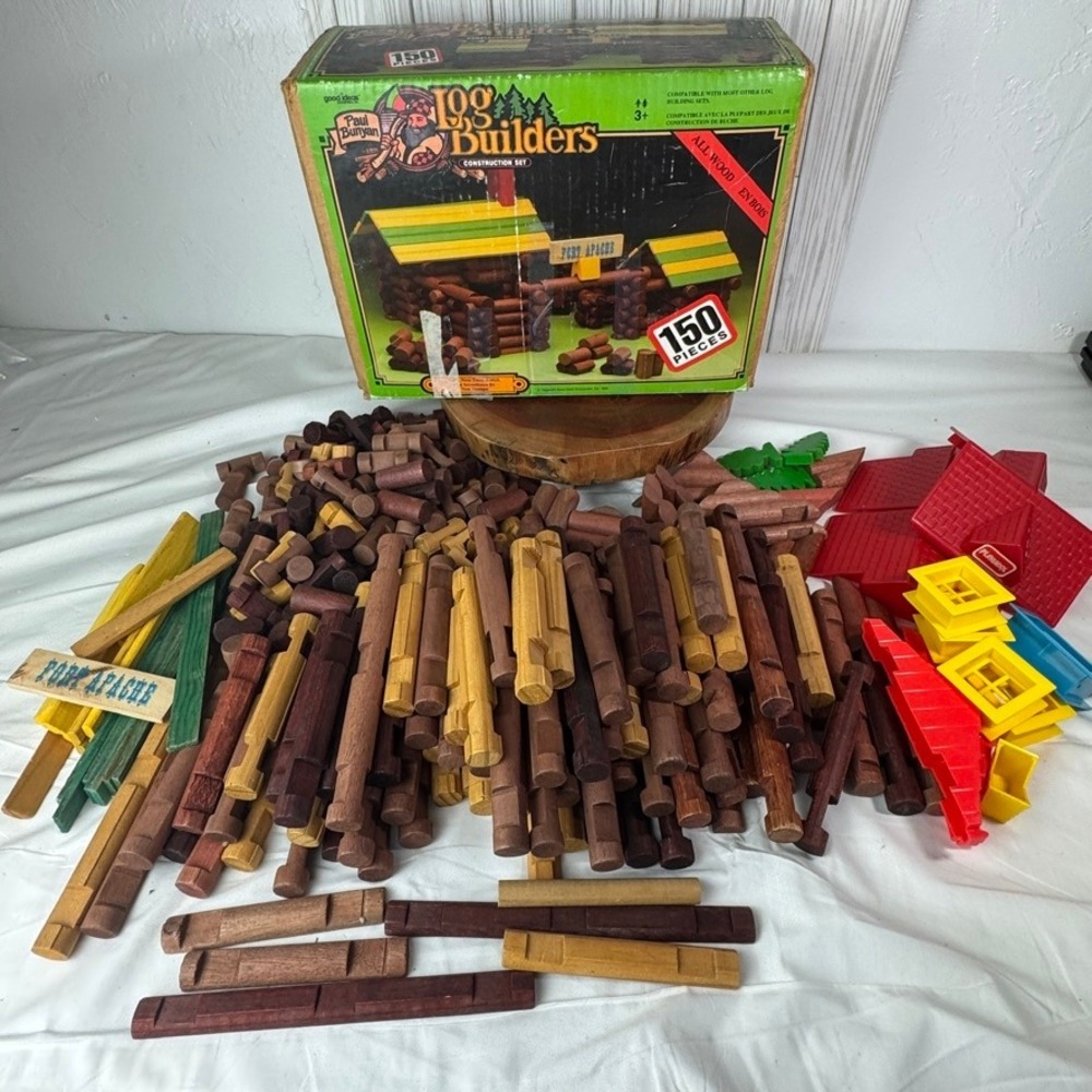 Vintage 1992 Paul Bunyan Log Builders 150 Piece Wood Construction Set Good Ideas